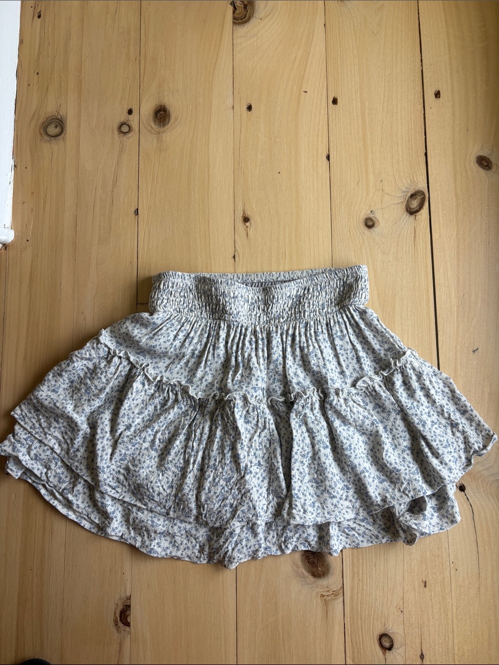 Sienna Sky Blue and White Floral Smocked Tiered Skort